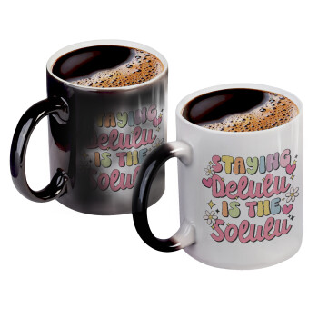 Delulu, Color changing magic Mug, ceramic, 330ml when adding hot liquid inside, the black colour desappears (1 pcs)