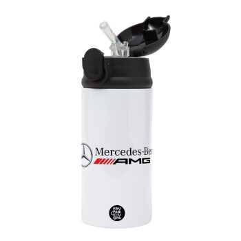 AMG Mercedes, Children's hot water bottle, stainless steel, with safety straw, Black (360ml) BPA-FREE