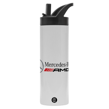 AMG Mercedes, Metallic thermos bottle with straw & handle, stainless steel (Stainless steel 304), double-walled, 600ml.