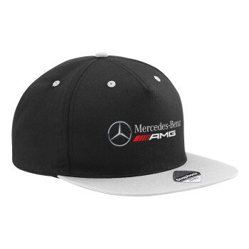 AMG Mercedes, Adult Flat Snapback Hat Black/Grey, (100% COTTON TWILL, ADULT, UNISEX, ONE SIZE)