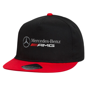 AMG Mercedes, Καπέλο παιδικό Flat Snapback, Μαύρο/Κόκκινο (100% ΒΑΜΒΑΚΕΡΟ, ΠΑΙΔΙΚΟ, UNISEX, ONE SIZE)