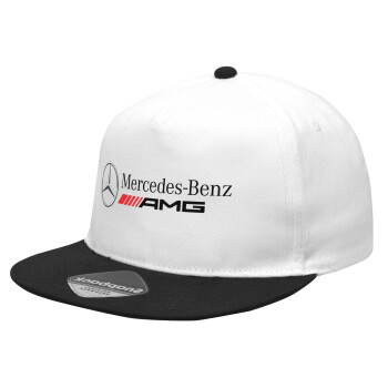 AMG Mercedes, Καπέλο Ενηλίκων Flat Snapback Λευκό/Μαύρο, (100% ΒΑΜΒΑΚΕΡΟ Twill, ΕΝΗΛΙΚΩΝ, UNISEX, ONE SIZE)