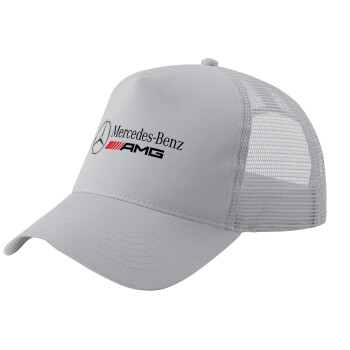 AMG Mercedes, Adult Structured Trucker Hat, with Mesh, GRAY (100% COTTON, ADULT, UNISEX, ONE SIZE)