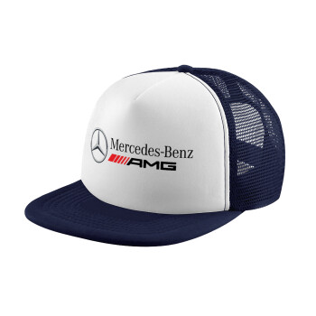 AMG Mercedes, Adult Soft Trucker Hat with Dark Blue/White Mesh (POLYESTER, ADULT, UNISEX, ONE SIZE)