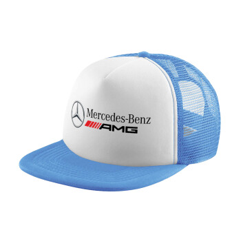 AMG Mercedes, Child's Soft Trucker Hat with Blue/White Mesh (POLYESTER, CHILD, ONE SIZE)