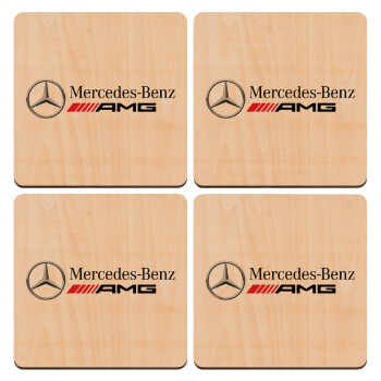 AMG Mercedes, ΣΕΤ x4 Σουβέρ ξύλινα τετράγωνα plywood (9cm)