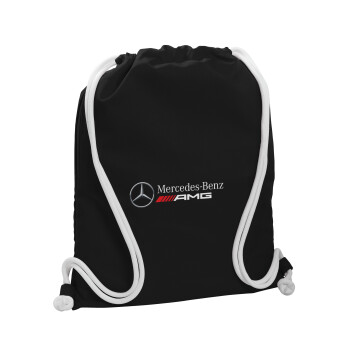 AMG Mercedes, Τσάντα πλάτης πουγκί GYMBAG Μαύρη, με τσέπη (40x48cm) & χονδρά λευκά κορδόνια