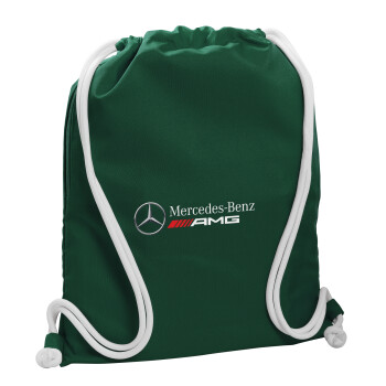 AMG Mercedes, Τσάντα πλάτης πουγκί GYMBAG BOTTLE GREEN, με τσέπη (40x48cm) & χονδρά λευκά κορδόνια