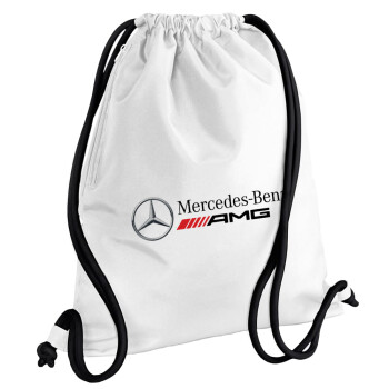 AMG Mercedes, Τσάντα πλάτης πουγκί GYMBAG λευκή, με τσέπη (40x48cm) & χονδρά κορδόνια