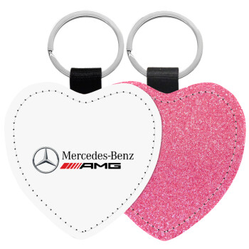 AMG Mercedes, Μπρελόκ PU δερμάτινο glitter καρδιά ΡΟΖ