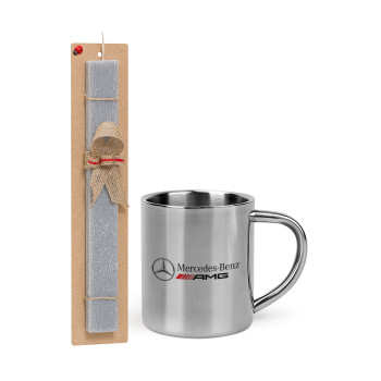 AMG Mercedes, Easter Set, metallic thermal cup (300ml) & Easter aromatic flat candle (30cm) (GRAY)