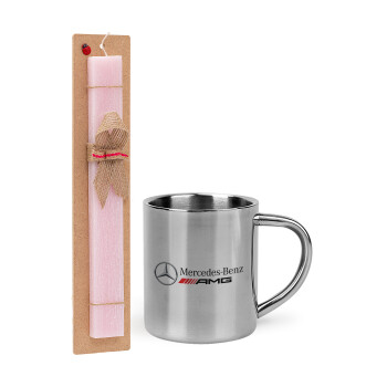 AMG Mercedes, Easter Set, metallic thermal cup (300ml) & aromatic flat Easter candle (30cm) (PINK)