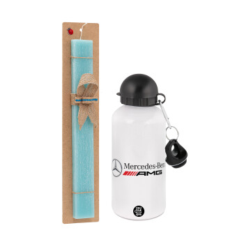 AMG Mercedes, Easter Set, metallic aluminum water bottle (500ml) & scented flat candle (30cm) (TURQUOISE)