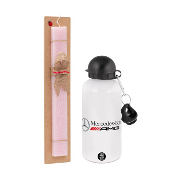 AMG Mercedes, Easter Set, metallic aluminum bottle (500ml) & aromatic flat Easter candle (30cm) (PINK)