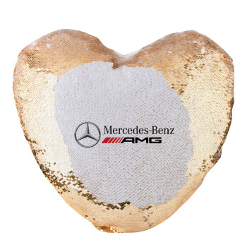 AMG Mercedes, Μαξιλάρι καναπέ καρδιά Μαγικό Χρυσό με πούλιες 40x40cm περιέχεται το  γέμισμα