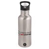 Water bottle Silver with straw, stainless steel 600ml