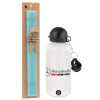 Easter Set, metallic aluminum water bottle (500ml) & scented flat candle (30cm) (TURQUOISE)