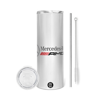 AMG Mercedes, Eco friendly stainless steel tumbler 600ml, with metal straw & cleaning brush