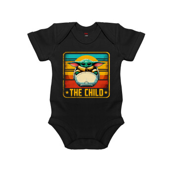 The Child, Βρεφικό φορμάκι μωρού, 0-18 μηνών, ΜΑΥΡΟ, 100% Organic Cotton, κοντομάνικο