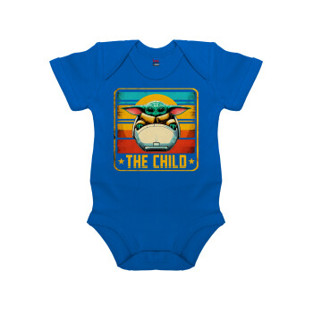 The Child, Βρεφικό φορμάκι μωρού, Μπλε Κοβαλτίου, 100% Organic Cotton, κοντομάνικο