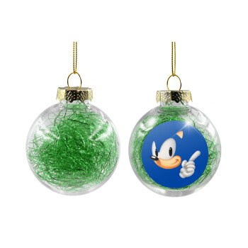 Sonic, Transparent Christmas tree ball ornament with green filling 8cm