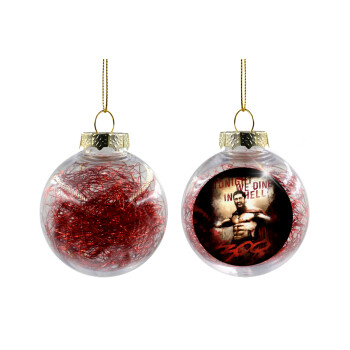 300 Tonight we dine in hell!, Transparent Christmas tree ball ornament with red filling 8cm