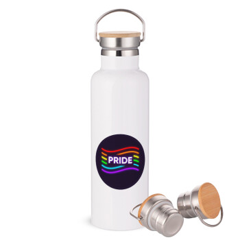 Pride , Stainless steel White with wooden lid (bamboo), double wall, 750ml