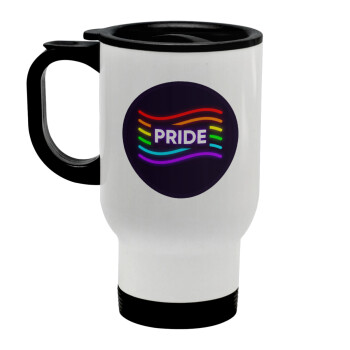 Pride , Stainless steel travel mug with lid, double wall white 450ml