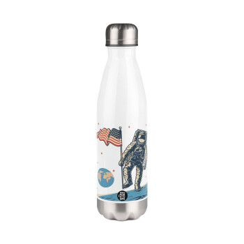 The first man on the moon, Metal mug thermos White (Stainless steel), double wall, 500ml