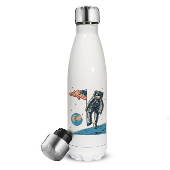 The first man on the moon, Metal mug thermos White (Stainless steel), double wall, 500ml