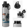 Metallic water bottle with safety cap, 850ml aluminum