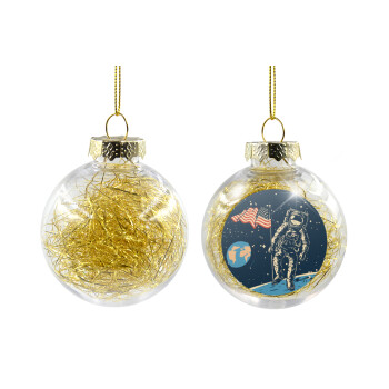 The first man on the moon, Transparent Christmas tree ball ornament with gold filling 8cm