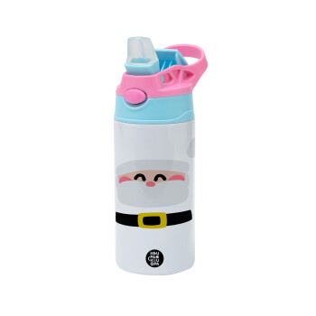 Simple Santa, Children's hot water bottle, stainless steel, with safety straw, Pink/BlueCiel (360ml) BPA FREE