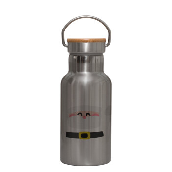 Simple Santa, Stainless steel metallic thermos flask, silver with a bamboo lid, double-walled, 350ml.