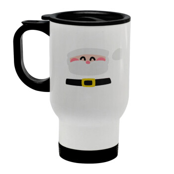 Simple Santa, Stainless steel travel mug with lid, double wall white 450ml
