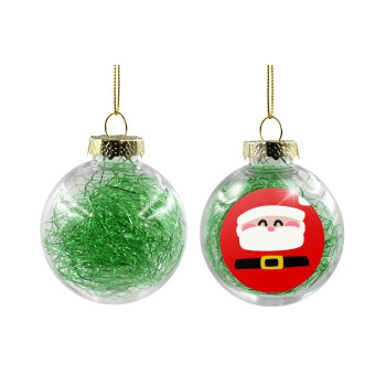 Simple Santa, Transparent Christmas tree ball ornament with green filling 8cm