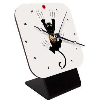 cat grabbing, Quartz Wooden table clock with hands (10cm)