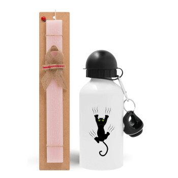 cat grabbing, Easter Set, metallic aluminum bottle (500ml) & aromatic flat Easter candle (30cm) (PINK)