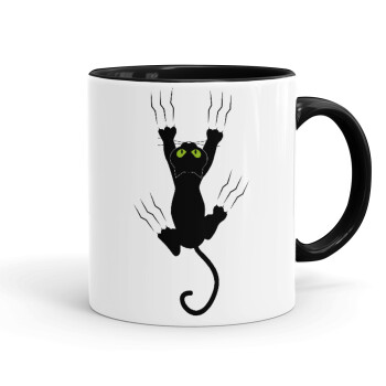 cat grabbing, Mug colored black, ceramic, 330ml