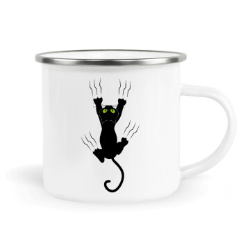 cat grabbing, Metallic enamel cup white 360ml