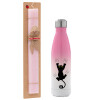 Easter Set, Metallic pink/white (Stainless steel) thermos, double-walled, 500ml & aromatic flat Easter candle (30cm) (PINK)