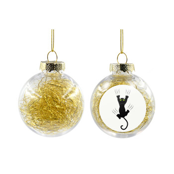 cat grabbing, Transparent Christmas tree ball ornament with gold filling 8cm