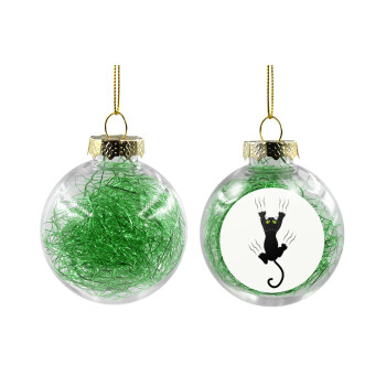 cat grabbing, Transparent Christmas tree ball ornament with green filling 8cm