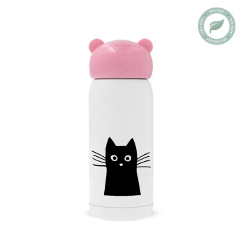 Black Cat, Pink stainless steel thermal flask, 320ml