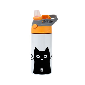 Black Cat, Children's hot water bottle, stainless steel, with safety straw, Orange/Grey (360ml) BPA-FREE