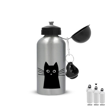 Μαύρη γάτα, Μεταλλικό παγούρι νερού, Ασημένιο, αλουμινίου 500ml