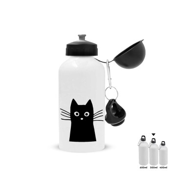 Μαύρη γάτα, Μεταλλικό παγούρι νερού, Λευκό, αλουμινίου 500ml
