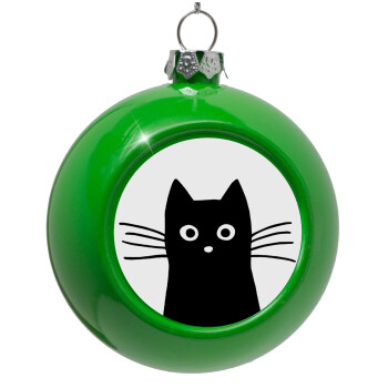 Black Cat, Green Christmas tree ornament bauble 8cm