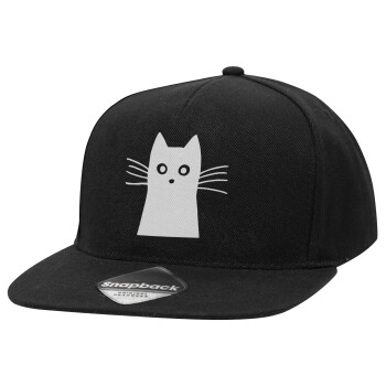 Black Cat, Adult Flat Snapback Hat Black, (100% COTTON TWILL, ADULT, UNISEX, ONE SIZE)