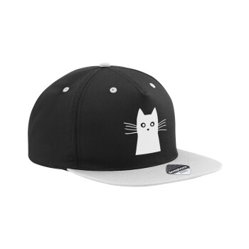 Black Cat, Adult Flat Snapback Hat Black/Grey, (100% COTTON TWILL, ADULT, UNISEX, ONE SIZE)